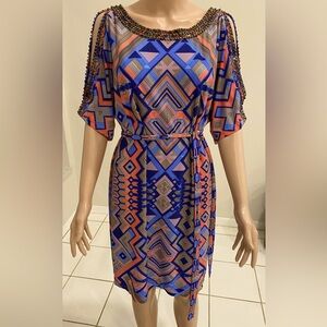 Donna Morgan Becca Bead Embellished Cold-Shoulder shift dress